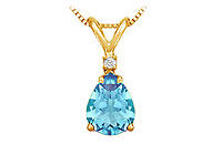 Diamond and Blue Topaz Solitaire Pendant : 14K Yellow Gold - 1.00 CT TGW