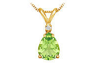 Diamond and Peridot Solitaire Pendant : 14K Yellow Gold - 1.00 CT TGW