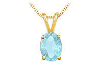 Aquamarine Solitaire Pendant : 14K Yellow Gold - 1.00 CT TGW
