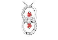 Ruby and Diamond Circle Pendant : 14K White Gold - 1.00 CT TGW