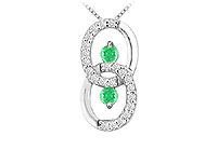 Emerald and Diamond Circle Pendant : 14K White Gold - 1.00 CT TGW
