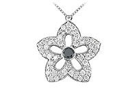 Black and White Diamond Flower Pendant : 14K White Gold - 2.00 CT Diamonds