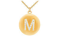 Diamond Initial M Disc Pendant : 14K yellow Gold - 0.33 CT Diamonds