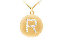 Diamond Initial R Disc Pendant : 14K Yellow Gold - 0.33 CT Diamonds