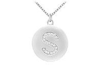 Diamond Initial S Disc Pendant : 14K White Gold - 0.25 CT Diamonds