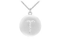 Diamond Initial T Disc Pendant : 14K White Gold - 0.20 CT Diamonds