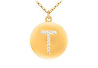 Diamond Initial T Disc Pendant : 14K Yellow Gold - 0.20 CT Diamonds