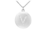 Diamond Initial V Disc Pendant : 14K White Gold - 0.25 CT Diamonds
