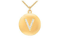 Diamond Initial V Disc Pendant : 14K Yellow Gold - 0.25 CT Diamonds