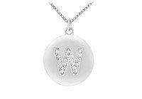 Diamond Initial W Disc Pendant : 14K White Gold - 0.33 CT Diamonds
