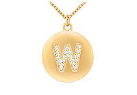 Diamond Initial W Disc Pendant : 14K Yellow Gold - 0.33 CT Diamonds