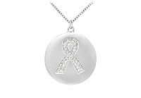 Diamond Breast Cancer Awareness Ribbon Disc Pendant : 14K White Gold - 0.15 CT Diamonds