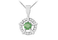 Emerald and Diamond Pendant : 14K White Gold - 0.50 CT TGW