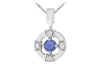 Sapphire and Diamond Pendant : 14K White Gold - 0.25 CT TGW