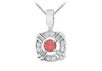 Ruby and Diamond Circle Pendant : 14K White Gold - 0.25 CT TGW