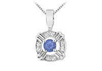 Sapphire and Diamond Circle Pendant : 14K White Gold - 0.25 CT TGW