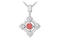 Ruby and Diamond + Pendant : 14K White Gold - 0.50 CT TGW