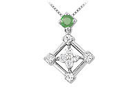 Emerald and Diamond Pendant : 14K White Gold - 1.00 CT TGW