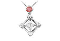 Ruby and Diamond Pendant : 14K White Gold - 1.00 CT TGW