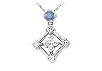 Sapphire and Diamond Pendant : 14K White Gold - 1.00 CT TGW