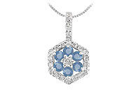 Sapphire and Diamond Geometric Design Pendant : 14K White Gold - 1.50 CT TGW