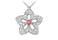 Ruby and Diamond Flower Pendant : 14K White Gold - 2.00 CT TGW