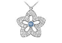 Sapphire and Diamond Flower Pendant : 14K White Gold - 2.00 CT TGW