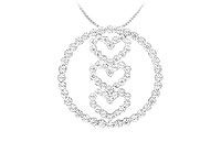 Diamond Circle and Heart Pendant : 14K White Gold - 1.00 CT Diamonds