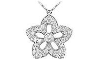 Diamond Flower Pendant : 14K White Gold - 1.00 CT Diamonds