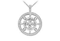 Diamond Floral Circle Pendant : 14K White Gold - 0.66 CT Diamonds