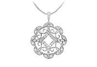 Diamond Floral Circle Pendant : 14K White Gold - 0.50 CT Diamonds
