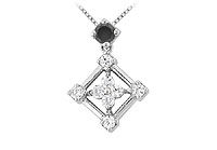 Black and White Diamond Square Pendant : 14K White Gold - 1.00 CT Diamonds