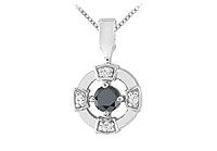 Black and White Diamond Circle Pendant : 14K White Gold - 0.25 CT Diamonds