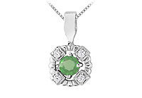 Emerald and Diamond Pendant : 14K White Gold - 0.50 CT TGW