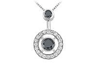 Black and White Diamond Circle Pendant : 14K White Gold - 1.50 CT Diamonds