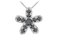 Black Diamond Flower Pendant : 14K White Gold - 0.55 CT Diamonds