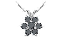 Black Diamond Flower Pendant : 14K White Gold - 0.80 CT Diamonds