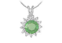 Emerald and Diamond Pendant : 14K White Gold - 1.00 CT TGW