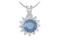Sapphire and Diamond Pendant : 14K White Gold - 1.00 CT TGW