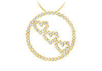 Diamond Circle and Heart Pendant : 14K Yellow Gold - 1.25 CT Diamonds