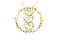 Diamond Circle and Heart Pendant : 14K Yellow Gold - 1.00 CT Diamonds