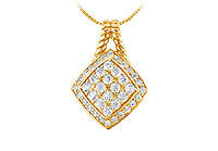 Diamond Square Pendant : 14K Yellow Gold - 1.00 CT Diamonds