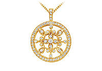 Diamond Floral Circle Pendant : 14K Yellow Gold - 0.66 CT Diamonds