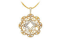 Diamond Floral Circle Pendant : 14K Yellow Gold - 0.50 CT Diamonds