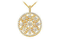 Diamond Circle Pendant : 14K Yellow Gold - 1.50 CT Diamonds