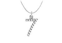 Diamond Numeric 7 Charm Pendant : 14K White Gold - 0.05 CT Diamonds