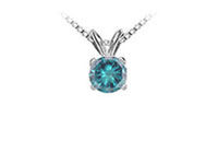 Blue Diamond Solitaire Pendant : 14K White Gold - 0.25 CT Diamonds