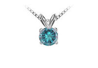 Blue Diamond Solitaire Pendant : 14K White Gold - 0.75 CT Diamonds