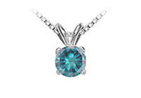 Blue Diamond Solitaire Pendant : 14K White Gold - 1.50 CT Diamond