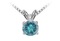 Blue Diamond Solitaire Pendant : 14K White Gold - 2.00 CT Diamond